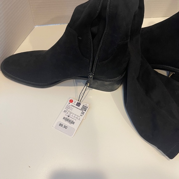 Zara Faux Suede Micro Fabric Knee High Boots - Picture 5 of 9